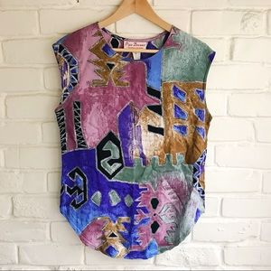 Vintage 90’s Rayon Cap-sleeved Tribal Print Tank